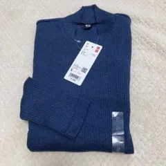 【未使用】UNIQLOリブハイネックＴ （長袖 ）ブルーSサイズ