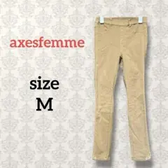 アクシーズファーム【M】裏起毛ストレッチパンツ レース刺繍 ブラウン系 タイト