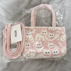 FEILERモフモフネコチャン バッグ＆ショルダーストラップ 2点 ピンク