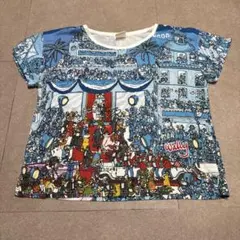 ウォーリーを探せ　半袖　tシャツ　水色　総柄　M