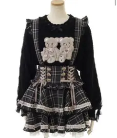 はしごリボンチェックティアードスカパン ブラックチェック