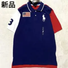 【未使用•タグ付✨】ポロラルフローレン ビッグポニー 星条旗 ポロシャツ 切替Lのサムネイル