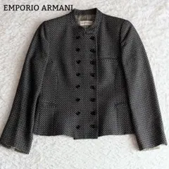 アルマーニ スタンドカラー ジャケット 総柄 ダブル ビンテージ L ブラック