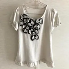 アンドラブ リボン パフスリーブ 半袖Tシャツ カットソー アイボリー Mのサムネイル