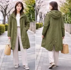 COLLAGE スプリング 春 モッズコート 防風 フード カーキ F