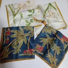 シルクハンカチ 花と蝶 デザインと象のデザイン 4枚組