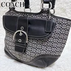 COACH ハンドバッグ キャンバス シグネチャー ブラック 7081 レザー
