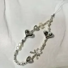 N41 ビーズストラップ シルバー　パール　韓国 コレクトブック y2k