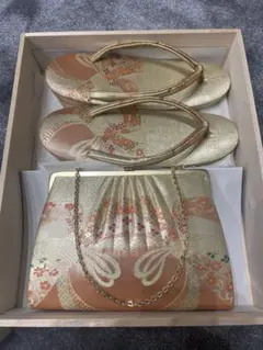 草履とバッグのセット ゴールド 花柄