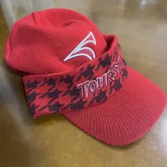 TourStage 赤 ニット　キャップ 帽子　千鳥柄　ツバ付き