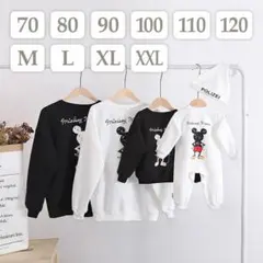 ミッキー長袖トレーナー〔70~120子供/大人〕ディズニー親子Tシャツペアお揃い