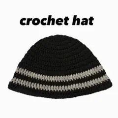 ハンドメイド クロシェハット クラッシャーハット ビーニー バケットハット 黒