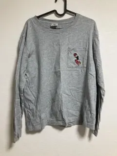 GU ミッキー刺繍 長袖Tシャツ グレー