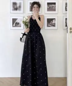 ロングオープンバックワンピース 水玉ドット柄　シーイン　SHEIN