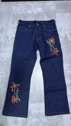 GALANTE 花柄刺繍 フレアジーンズ ブーツカット フレアデニム