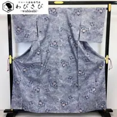 夏着物 紗紬 型染 雪輪に花模様 紺色 トールサイズ K-6086 - メルカリ