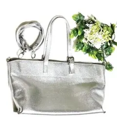 新品級✨ ビュレ 8way カウレザー シルバー キラキラ トート ショルダー