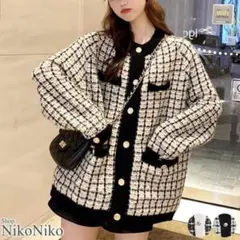 SHEIN 黒白チェックニットセーター