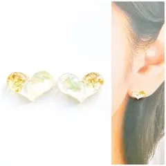 ホワイト10mmハートピアス/イヤリング