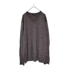 ユニクロ UNIQLO Vネック ニット 薄手 ブラウン セーター【XL】