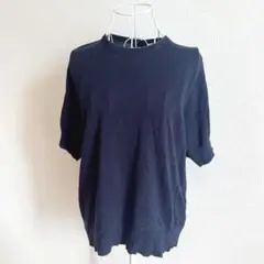 zucca ネイビー 五分袖 綿100のニットトップス　レディース　半袖セーター