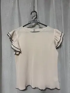 GRL プリーツフリル 半袖ブラウス アイボリー L