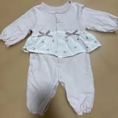 【branshes】チェリー柄ロンパース カバーオール　くすみピンク　春色