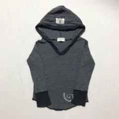 90cm フード付きボーダーカットソー ネイビー 紺色 韓国子供服 トップス