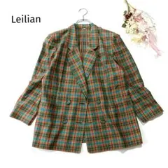 【Leilian】レリアン テーラードジャケット ダブル チェック 9号 日本製のサムネイル