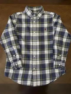 ラルフローレン ネイビー×グリーン×イエロー チェック柄 長袖シャツ130