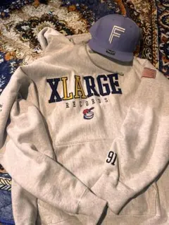 XLARGE RECORDS パーカー グレーキャップセット