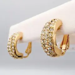 Dior パヴェ ラインストーン イヤリング ゴールド ヴィンテージ C型