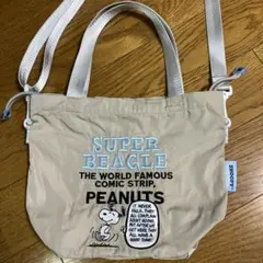 スヌーピー SNOOPY 2way 巾着 全面刺繍 ショルダーバッグ 斜めがけ