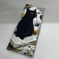 メガネケース　黒猫と花　 ハンドメイド