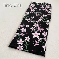 【ピンキーガールズ】浴衣 単品 総柄 花柄 綿100 日本製 和モダン 祭り 黒のサムネイル