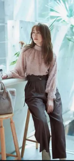 ナチュラルビューティーベーシック　カットジャガードハイネックブラウス