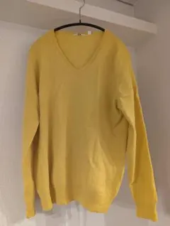 UNIQLO カシミヤ100% Vネックセーター イエロー Lサイズ