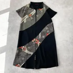 美品　詩仙堂 by hitoshi　ヒトシタムラ　和柄ロングベスト　黒　769