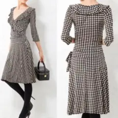 dangan girls ワンピース　七分袖　千鳥模様　M