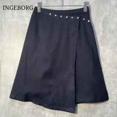 INGEBORG フェイクスエード ラップスカート メタル花ボタン サイズ3