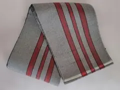★角帯　グレーと赤の縞柄　縦約14cm×長さ約340cm