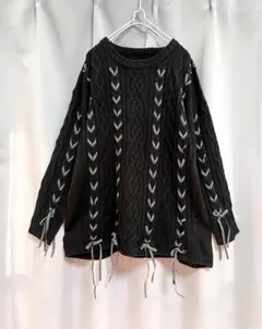 リボンレースアップ編み上げニットセーター 大きいサイズ y2k グランジ