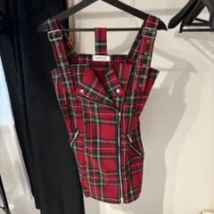 赤チェック ミニタイトワンピース