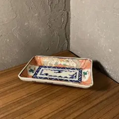 時代物 古伊万里 錦手 長方隅切皿 骨董品 折鶴 松葉 青海波 大聖寺伊万里
