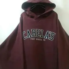 ジャンスポーツ Cabela's 刺繍 カレッジ風 パーカー XL ワイン 古着
