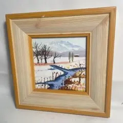 【美品】絵画　冬の風景 油彩画 木製フレーム　小　アンティーク