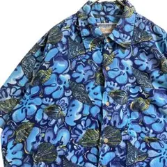 キャバン CABaN シルクツイルIBIZAプリントシャツ 青 ブルー M 総柄