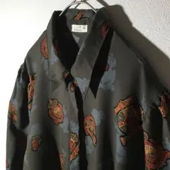 【個性派古着】長袖　レトロブラウス　　グレー　ヨーロピアン調　比翼タイプ 希少！