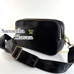 サマンサタバサ ナイロン ショルダーバッグ お財布機能付き ブラック ゴールド