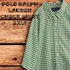 キ*ス様 Ralph Lauren 3XLT チェック半袖シャツ グリーン